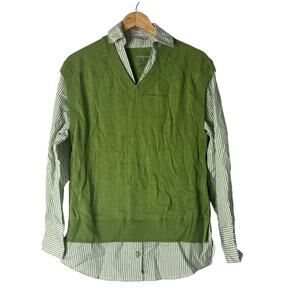 A631676 JOAN RIVERS Collared Mixed Media Sweater Vest 2fer Palm XXS